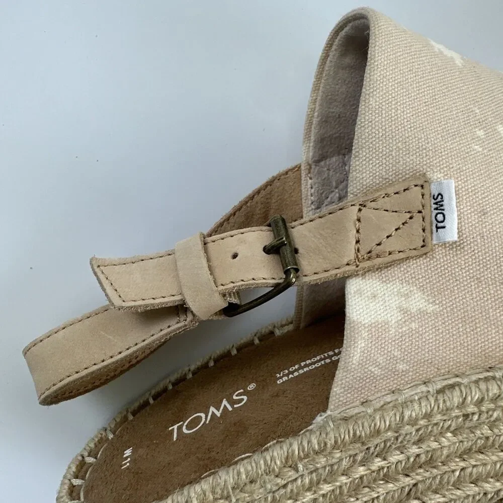 Toms‎ Monica Wedge Espadrille Pink Canvas Slingback Buckle 1001824 Womens 11